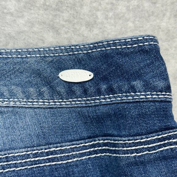 Ariya Jeans Cuffed Pants Women's 15/16 Blue Distressed Denim Lace Detail Raw Hem - Picture 4 of 11